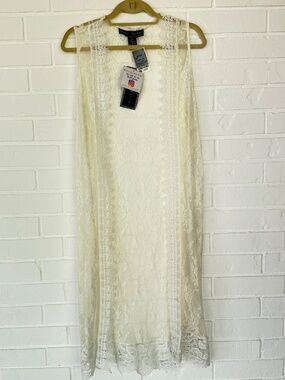 Polly & Esther Cream Lace Long Duster Vest Size Medium